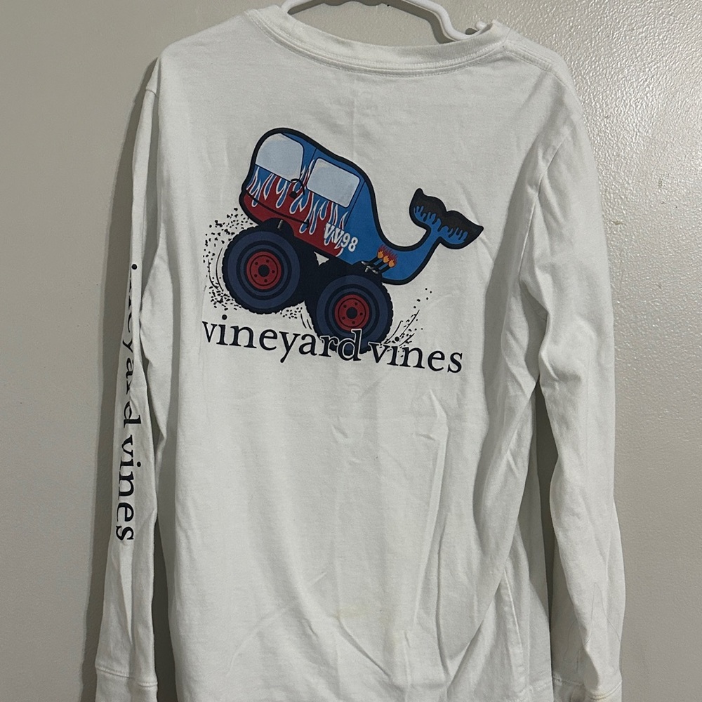 Vineyard Vines monster truck White Long Sleeve with Logo Pocket